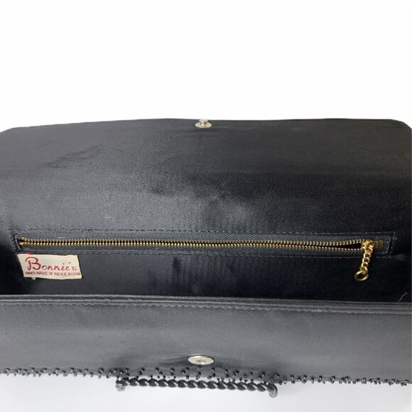 Vintage Black Beaded Clutch Bonnies Handmade Hong Kong Evening Formal Black Tie - Picture 9 of 12
